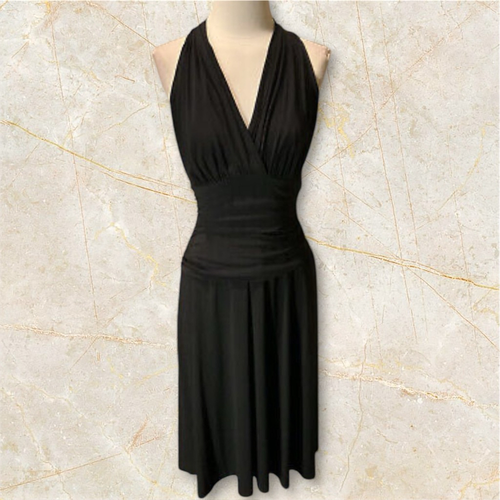 Nine West Black V Neck Ruched Dress Size 14 NWT